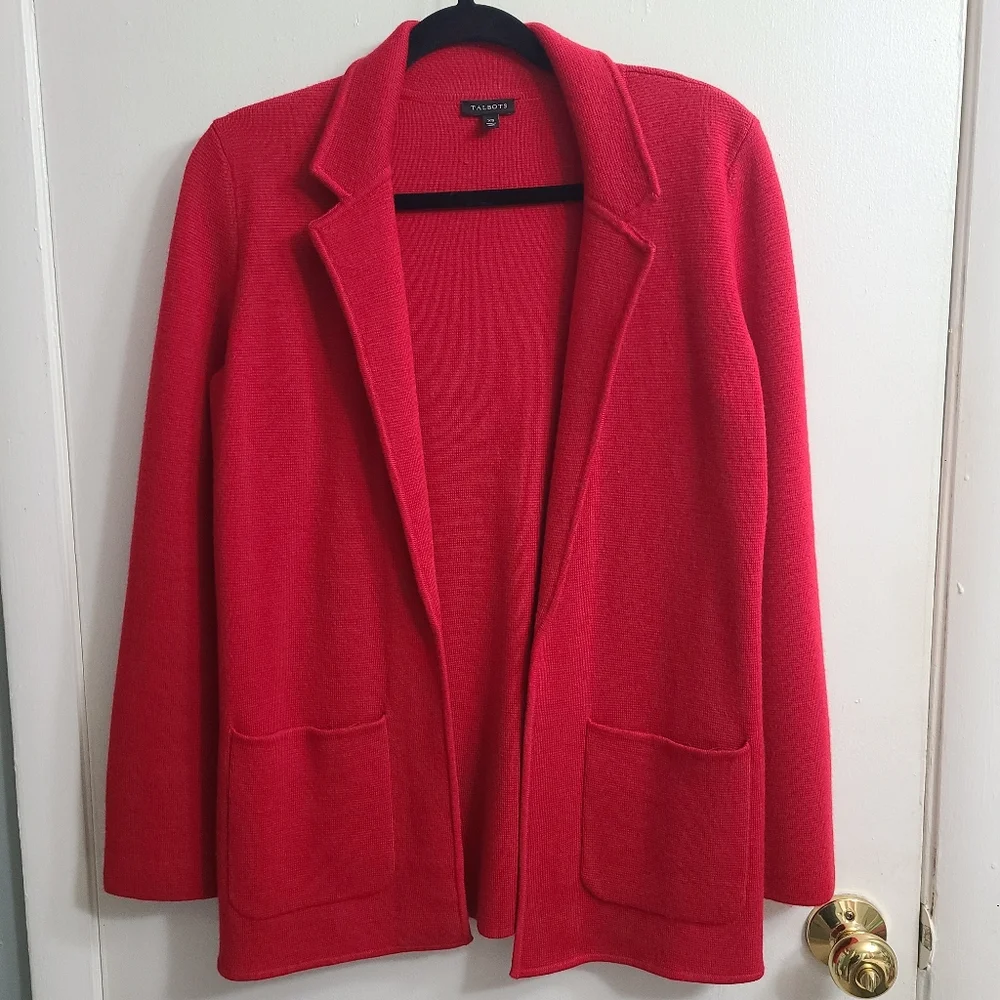 Talbots Red Cardigan with Pockets Relaxed Trendy Stylish Holiday Business Sz XS - Picture 1 of 4